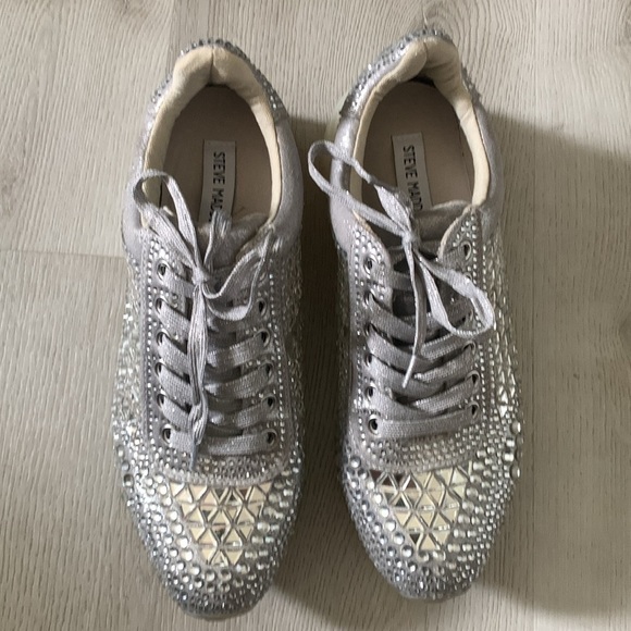 Steve Madden Carissa rhinestone sneaker shimmer sparkly lace up platform size 10 - Picture 5 of 14